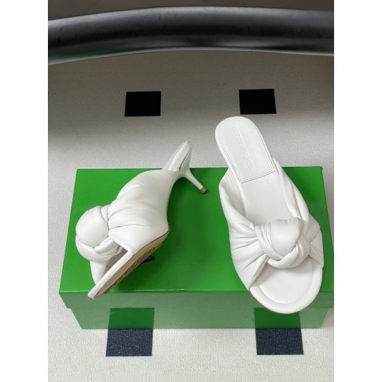 BV Cherry Knotted Leather Mules - Flat / 5cm / 9cm Heels - White