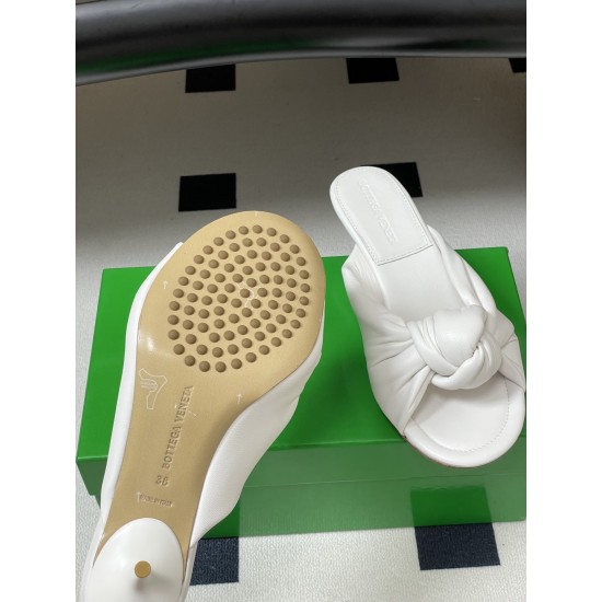 BV Cherry Knotted Leather Mules - Flat / 5cm / 9cm Heels - White