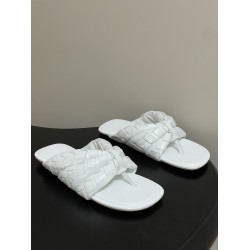 BV Salsa Puffy Woven Leather Thong Sandals- White