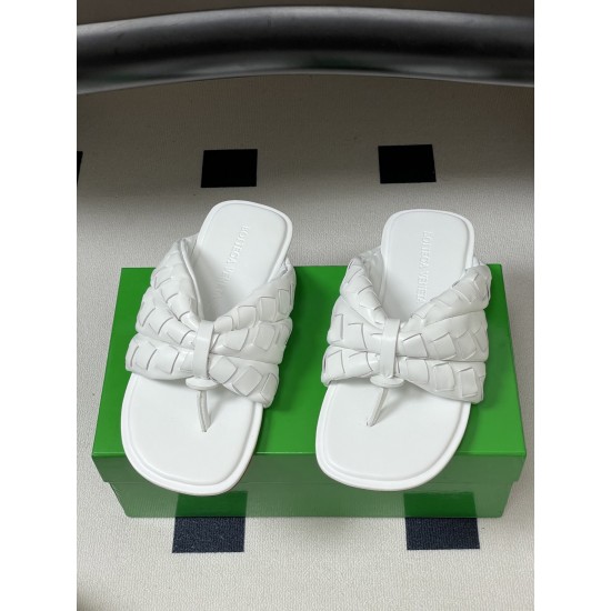 BV Salsa Puffy Woven Leather Thong Sandals- White