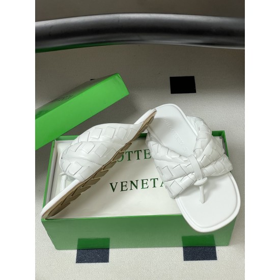 BV Salsa Puffy Woven Leather Thong Sandals- White