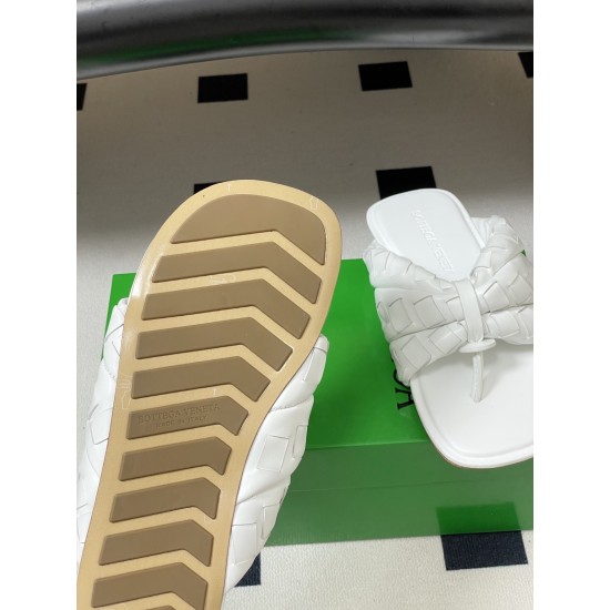 BV Salsa Puffy Woven Leather Thong Sandals- White