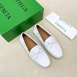 BV Men's intrecciato Loafers - Premium Calfskin Driving Shoes - White