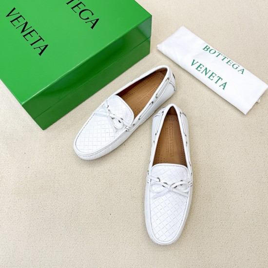 BV Men's intrecciato Loafers - Premium Calfskin Driving Shoes - White