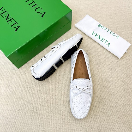 BV Men's intrecciato Loafers - Premium Calfskin Driving Shoes - White