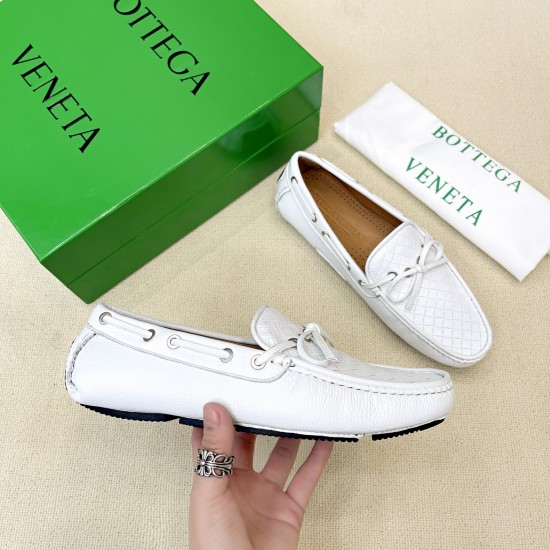 BV Men's intrecciato Loafers - Premium Calfskin Driving Shoes - White