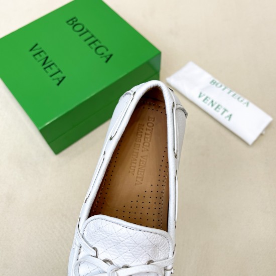 BV Men's intrecciato Loafers - Premium Calfskin Driving Shoes - White