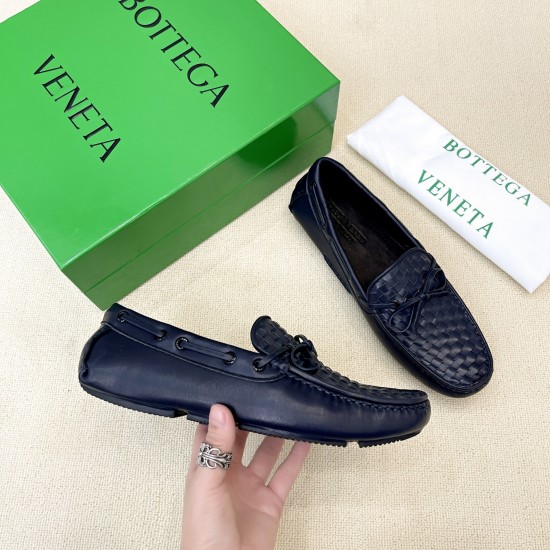 BV Men's intrecciato Loafers - Premium Calfskin Driving Shoes- Light Blue