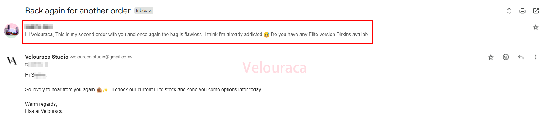 Customer feedback screenshot 1